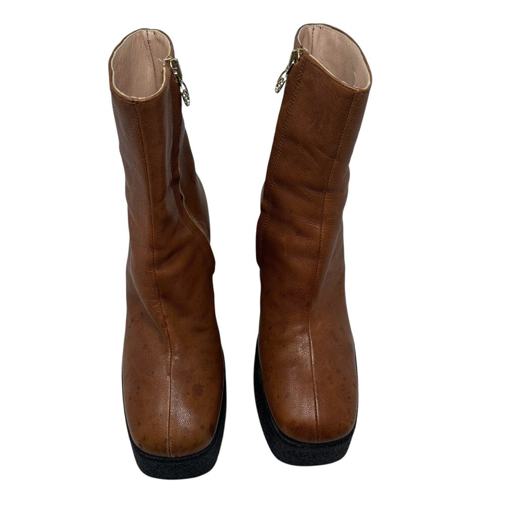 Brother Vellies Empire Platform Ankle Boots Brown Leather Made Italy Womens 6 - Picture 4 of 16